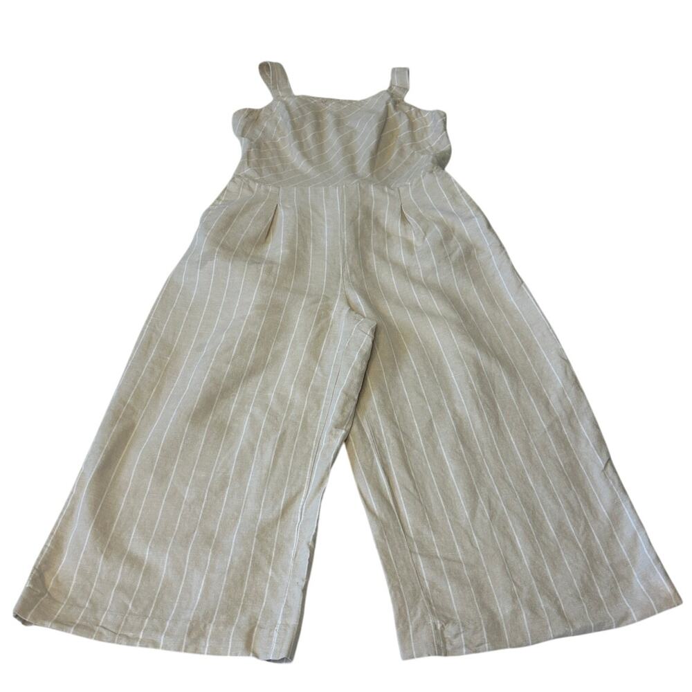 DKNY Jumpsuit/ Romper Women's  Size 8 Linen Blend Wide Leg Beige Pinstripe